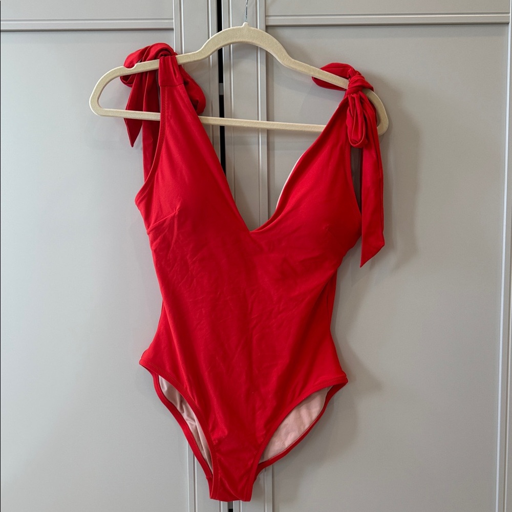 Red One-Piece Swimsuit with Bow Straps